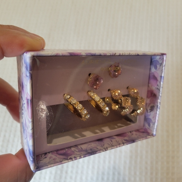 Adrienne Vittadini Gold and Purple Earring Trio - Picture 3 of 5